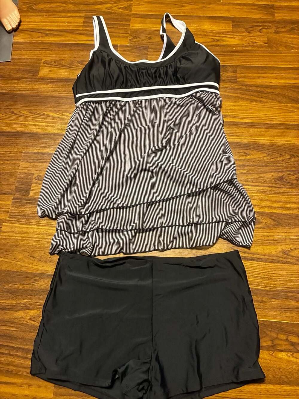 Rosewe Striped Tiered Tankini Swimdress and Boyshorts Set